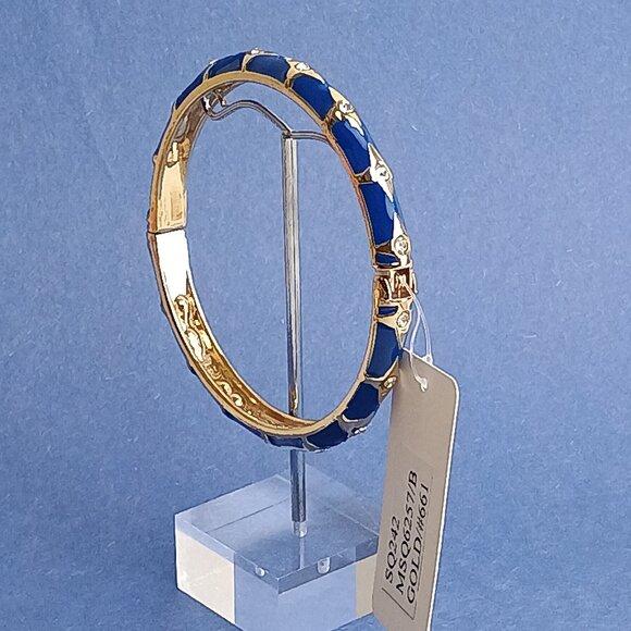 Quadruple Star Pattern Deep Blue Enamel Hinge Bangle Skinny Bracelet Exquisite - Picture 4 of 5